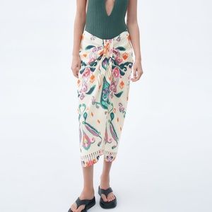 ZARA LINEN BLEND KNOTTED PAREO SKIRT NWT SIZE XL